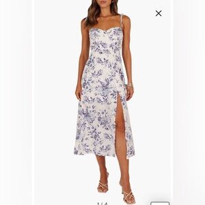 NWOT- Petal & Pup Azelia Floral Tie Strap Midi Dress, Blue Floral, Size 8